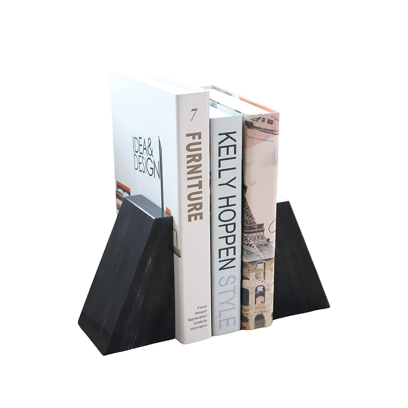 Fox Run 100 Natural Polished Marble Bookends Black Set of 2 Smaller Triangular