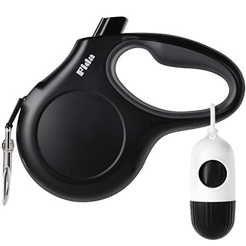 Fida Retractable Dog Leash with Dispenser and Poop Bags 16 ft Pet Walking Leash for Large Dog up to 110 lbs AntiSlip Handle TangleFree Reflective Nylon Tape L Black