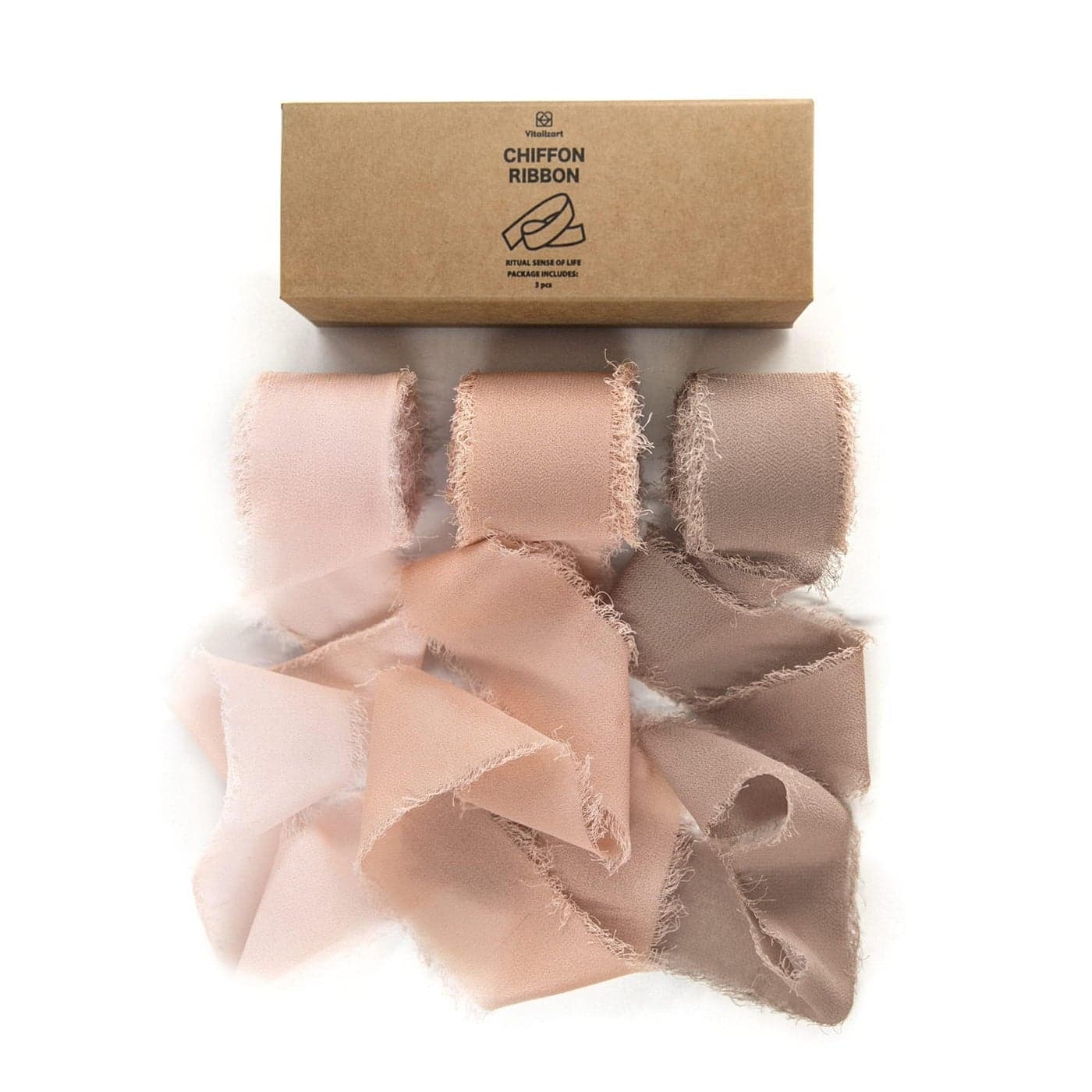 Vitalizart Dusty Rose Handmade Chiffon Silk Ribbon Fringe 15 x 21 Yd Frayed Edges Brown Ribbons for Wedding Invitations Bridal Bouquets Gifts Wrapping Crafts Holiday Party Decorations Nude Pink