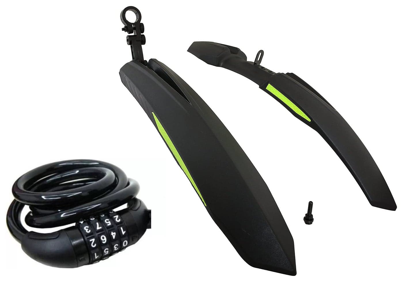 ABC Bicycle Front & Rear Mudguard with Reflective Tape and Iron Fitting + 1 Cycle Chain Lock (Green)