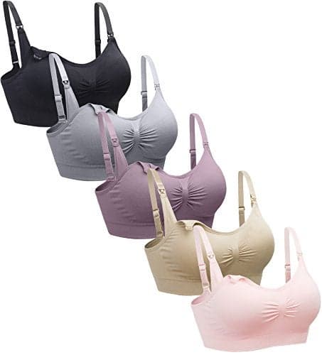 Suekaphin 5PACK Wireless Nursing Breastfeeding Bra Womens Maternity Sleeping Bra Medium Plus BlackNudePurpleGraySoftPink
