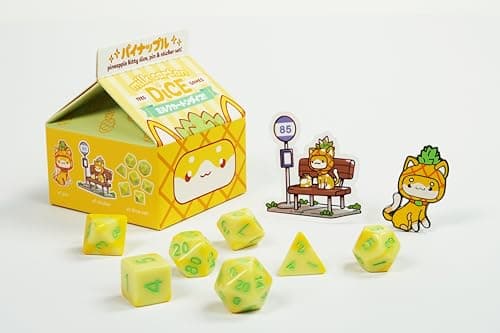1985 Games Pineapple Kawaii Cat Dice Set Milk CartonInspired Dice for DND TTRPGs Tabletop Roleplaying