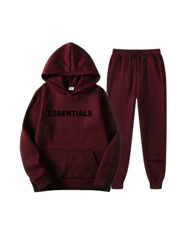 ESSENTIALS Unisex Hooded Sweatshirt Set - Loose Fit Casual Sweatshirt & Sweatpants with Letter Print