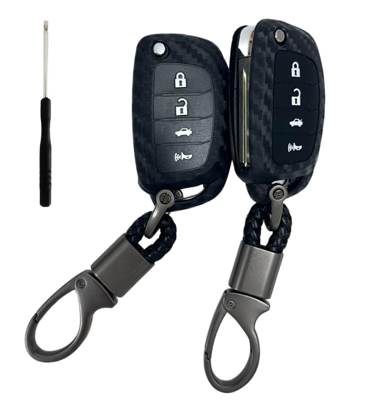 REPROTECTING Silicone Rubber Carbon Fiber Key Fob Cover Compatible with 20132019 Hyundai Santa Fe Sport Sonata Tucson Suitable for Buttons with Ejectflipfold Buttons not for Smart Keys