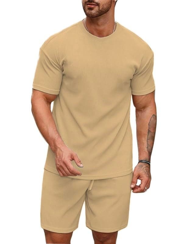 SMOWKLY Men's Premium Hosiery Cotton Blend Pyjama Set || Stylish Round Neck T-Shirt and Shorts || Casual Night Suit Wear Set for Man (1524_CRM_M)