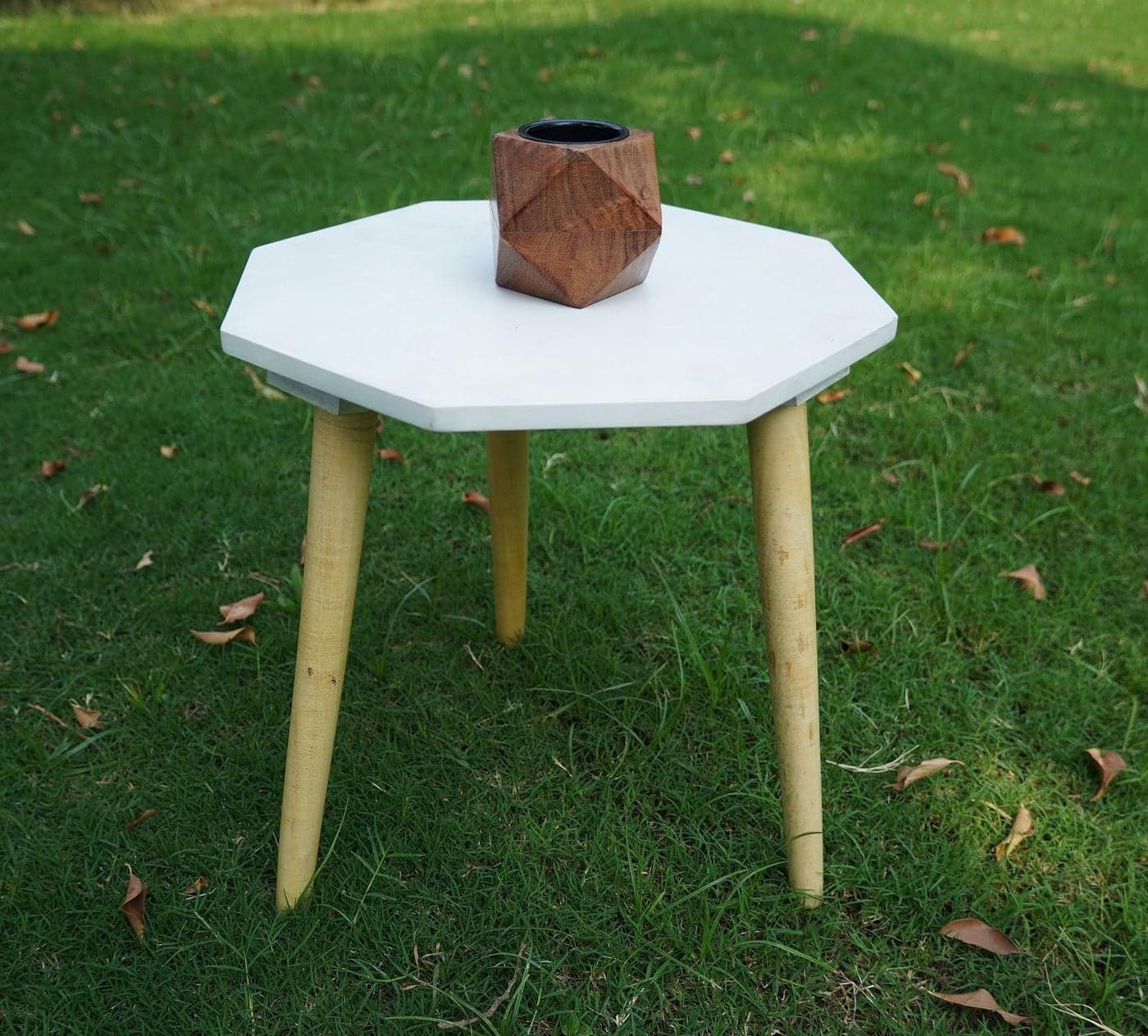 KABAS Wood Side Table Stool for Bedroom/Living Room/Small Table/Corner Round Three Legs Furniture Table Round Shape (12"x 12"x 13"), White