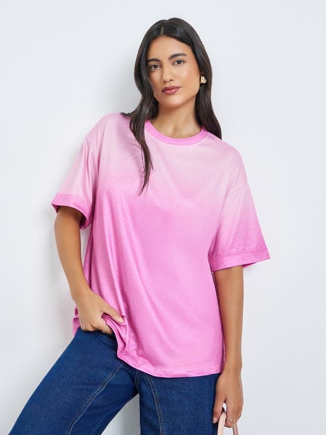 Styli Pink Gradient Look Oversized T-Shirt