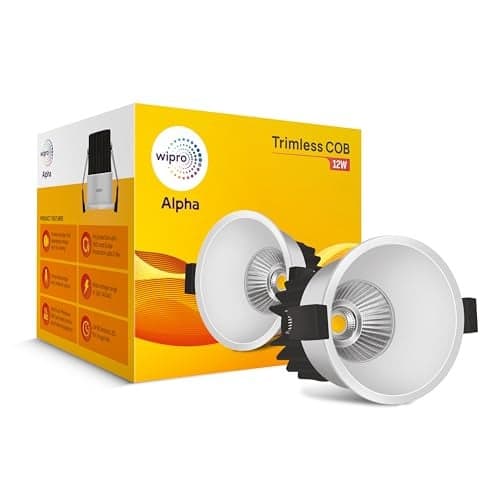 Wipro 12w Alpha Trimless COB | Warm White (2700K) | Aluminium PDC Heat Sink | Sharp Beam Angle with Reflector for Home, Office and Store Cabinet Display | Pack of 1