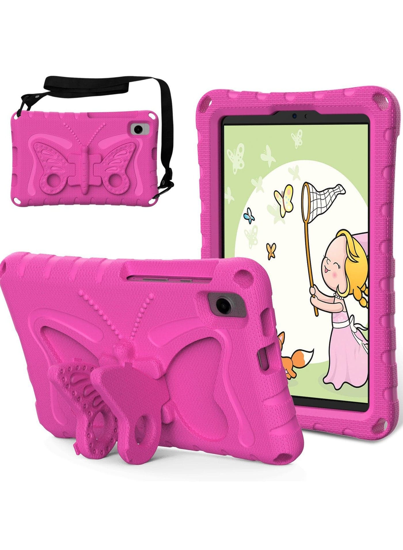 Kids Case for Samsung Galaxy Tab A9+ Plus Cover 11 Inch 2023 Shockproof Sturdy Butterfly Wings Stand Cover with Shoulder Strap for Galaxy Tab A9 Plus Tablet SM-X210/X216/X218 for Girls