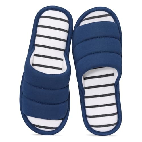 shevalues Women's Soft Indoor Slippers Open Toe Cotton Memory Foam Slip on Home Shoes House Slippers, Blue 290 (Size 11-12)