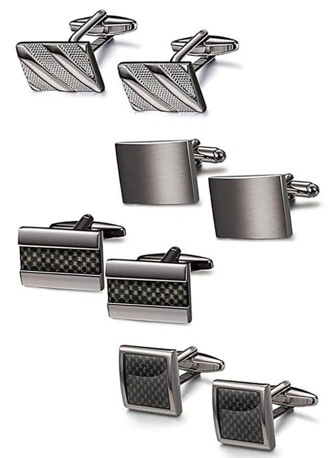4 Pairs Cufflinks for Men Classic Cuff Links for Tuxedo Shirt Cufflinks Set for Wedding Groom Business Birthday Anniversary Father's Day Gifts