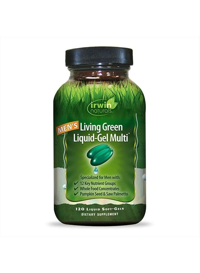 Men's Living Green Liquid-Gel Multi - 70 Essential Nutrients, Vitamins, Wholefood Blend - Targeted Adrenal & Brain Support - 120 Liquid Softgels