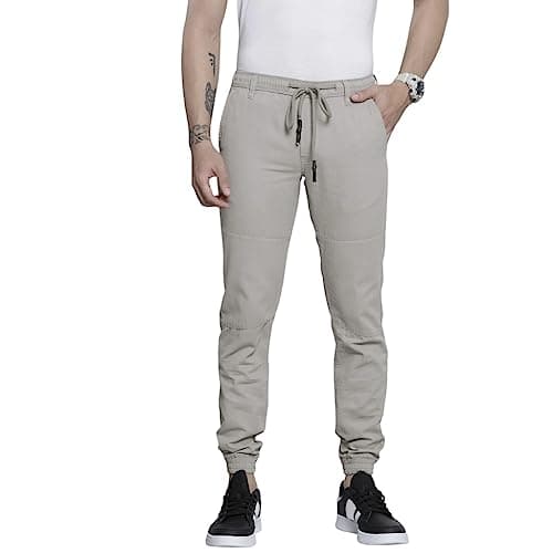 The Indian Garage Co Men Slim Fit Solid Mid-Rise Biker Mid Rise Joggers Grey, 34