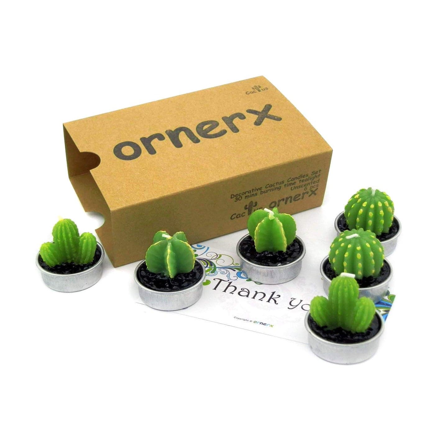 Ornerx 15 Cute Cactus TeaLights 6 PCS Succulent Decorative Candles