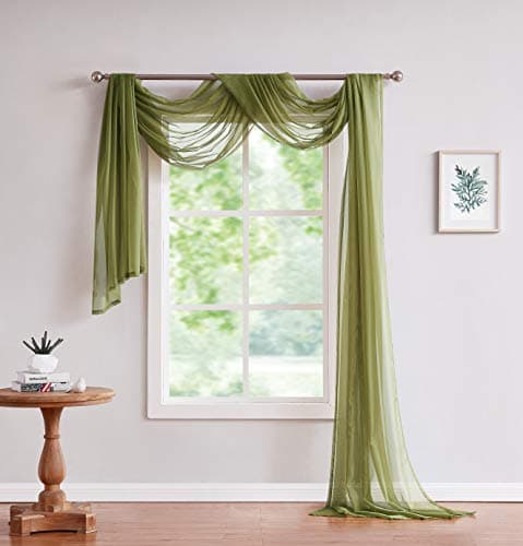 LinenZone Sage Green Window Scarf Valance in 144 Inch Size. Use Window Scarves as Canopy Bed or Backdrop Curtains, Curtain Scarf, or Sheer Fabric for Draping. (Amazing 55 x 144, Sage)