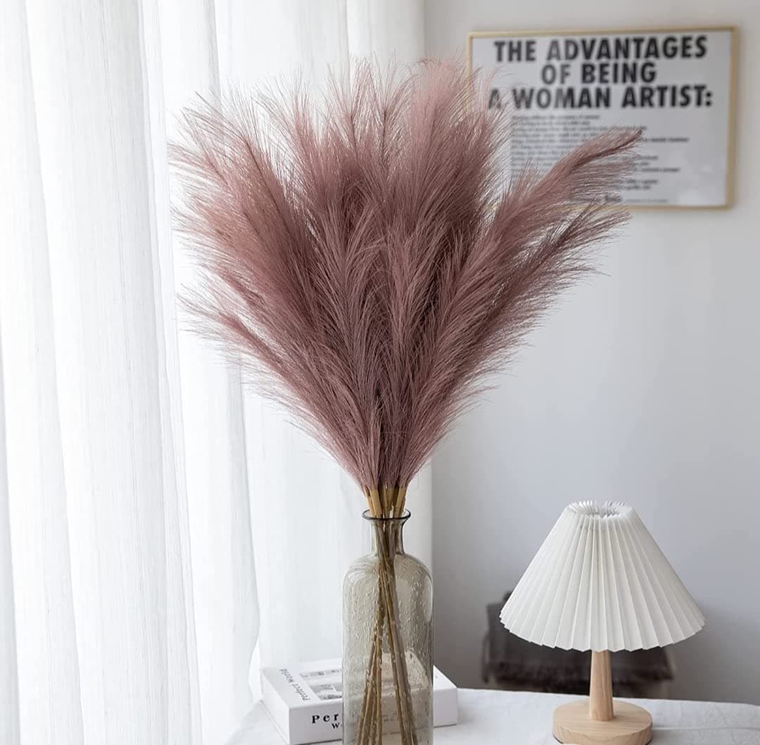 VRB Dec 3 Pcs Artificial Pampas Grass Sticks Faux Flowers for Vases Decoration Items for Living Room Vase Office Bedroom Balcony Table Diwali Decoration tems Corner Pack of 3 Rosy Pink