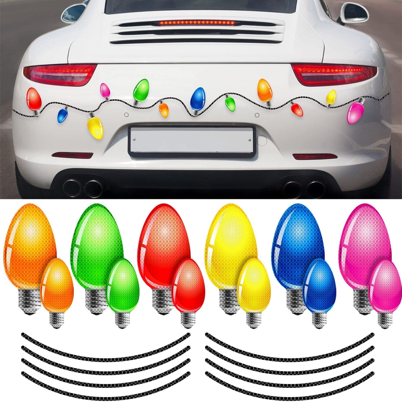 20 Pieces Reflective Christmas Car Magnets Set 12 Pieces Xmas Holiday Christmas Lights Bulb Magnet Set for Xmas Holiday Winter Party Car Garage Mailbox Refrigerator Decal with 8 Magnet Wire