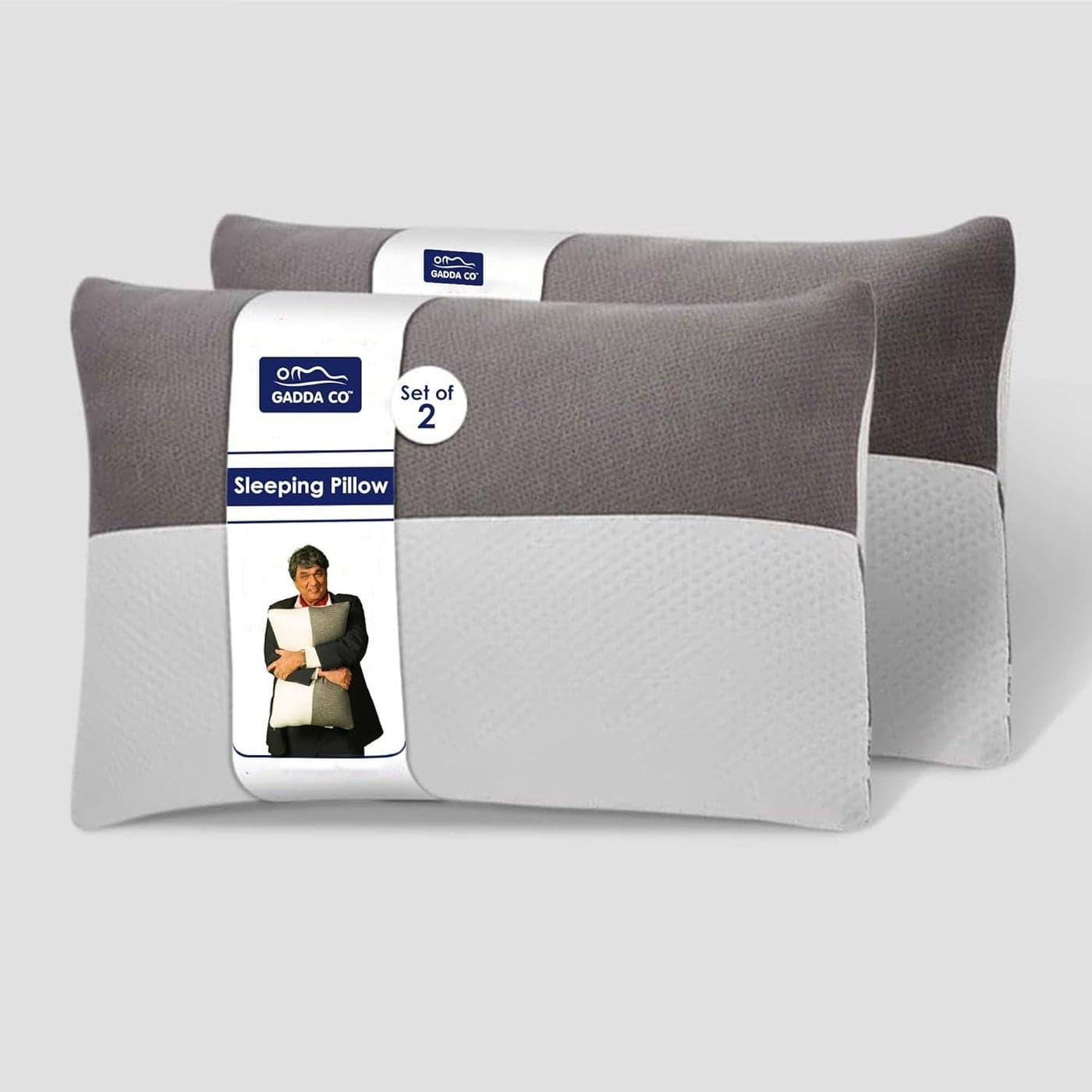 GADDA CO Hollow Sleeping Fiber Pillow with Zip Set of 2 Height Adjustable Sleeping Bed Pillow Soft and Fluffy White and Grey Standard Size with 3 Months Warranty