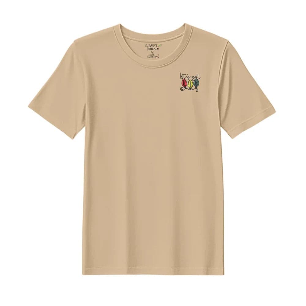 Threads XL Beige Polycotton T-Shirt - Christmas "Lets Get Lit Christmas Lights" Embroidered Design, Premium Holiday Collection