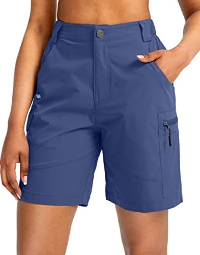 Viodia Women's 7" Hiking Cargo Shorts with Pockets Quick Dry Lightweight Shorts for Women Golf Casual Summer Shorts See Blue L