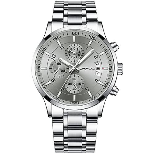 CRRJU Stainless Steel Watches for Men, Men Luxury Business Dress Waterproof 3ATM Date Japan Movement Quartz Wristwatches