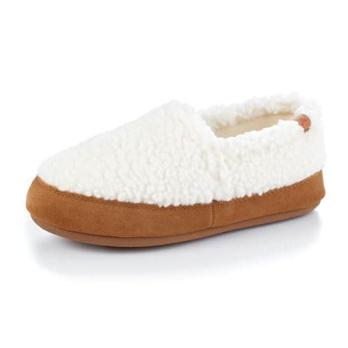 Acorn Soft & Cozy House Slippers for Women - Fleece Lining, Suede Rand, Rubber Sole, Cloud Cushion for Indoor/Outdoor, Buff Popcorn, 9.5-10.5