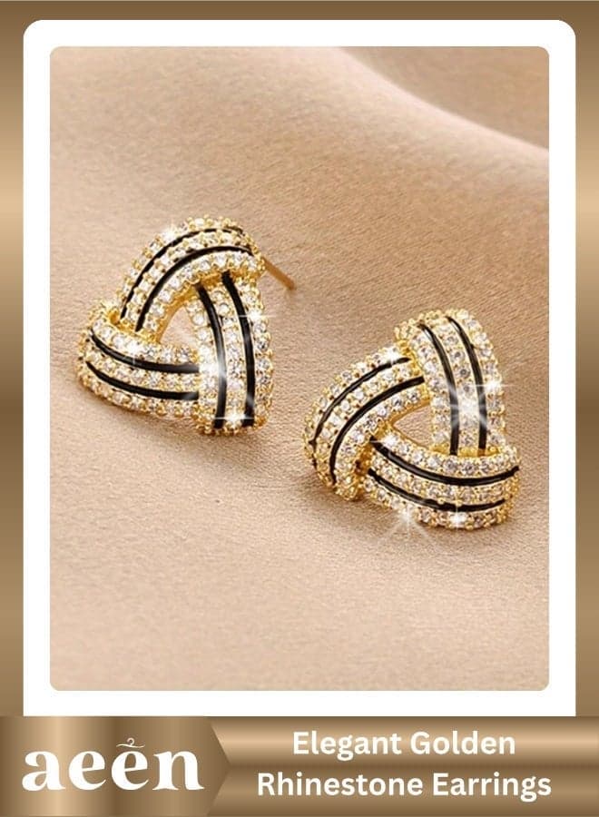 Elegant Golden Triangle Rhinestone Stud Earrings Versatile Jewellery