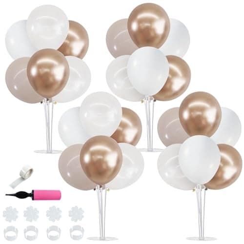 TONIFUL 4 Set Nude White Champagne Gold Balloon Stand Centerpiece Table Decorations for Baby Shower Wedding Engagement Bridal Shower Anniversary Mothers Day Birthday Party Decorations Housewarming