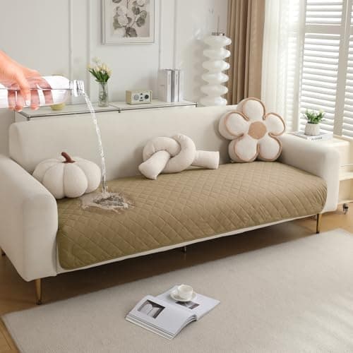 HOKIPO Polyester Waterproof + Anti-Slip + Quick Dry Sofa Seat Mats, Beige - Length 170cm (AR-5277-BGE)