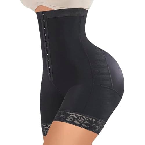 FeelinGirl High-Waisted Shapewear Tummy Control for Women Faja Body Shaper Shorts Butt Lifting Black S