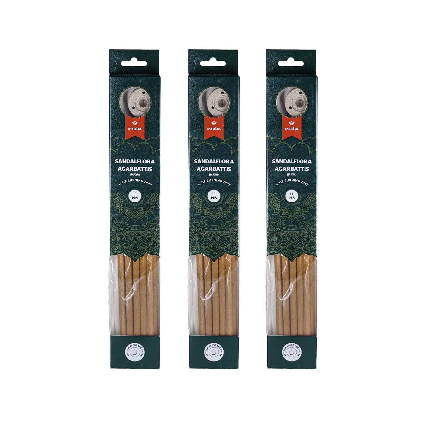 Swaha Sandalflora Agarbatti Set of 10 2 Hours Burning time Long Lasting Sandalflora Fragrance Incense Sticks Pack of 3