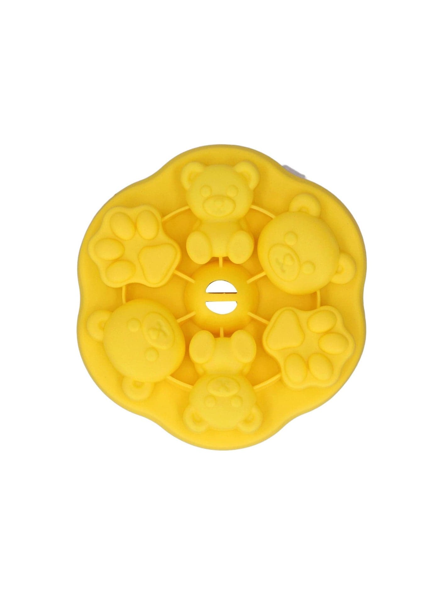 Silicone Food Grade Baby Food Mold, Cute Bear And Print, Non-Stick With Lid, For Baking Candy Chocolate Biscuits Jelly Fudge Cake Pudding (Yellow)