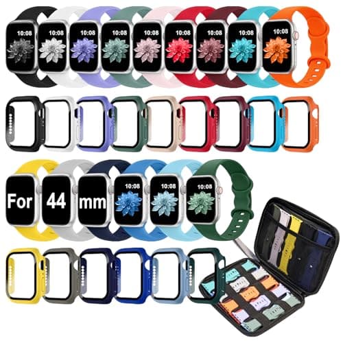15 Pack Band Case Compatible with Apple Watch Bands 40mm 41mm 42mm 44mm 45mm 46mm Women Men Watch Screen Protector CaseOrganizer Compatible with Apple Watch 44MM Series 654SESE 2ndSE 3nd