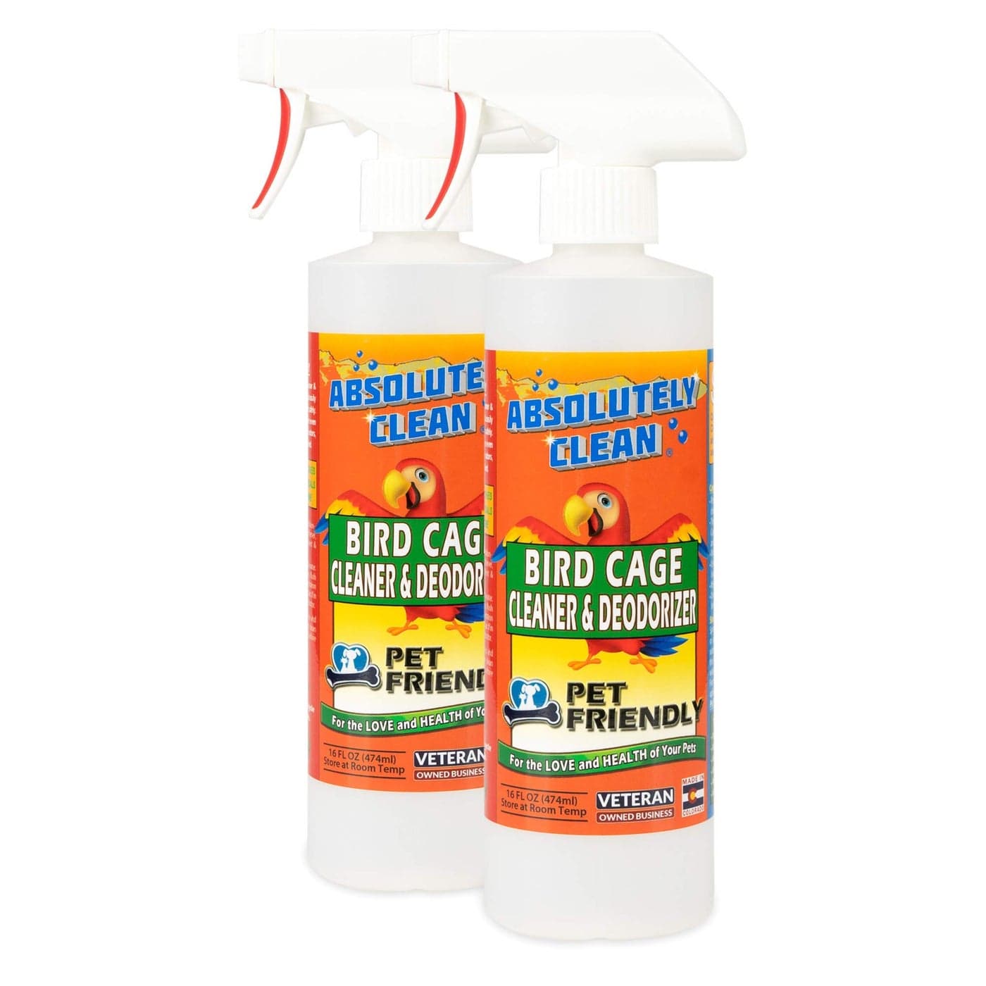 Absolutely Clean Amazing Bird Cage Cleaner and Deodorizer - Just Spray/Wipe - Safely & Easily Removes Bird Messes Quickly and Easily - Made in The US 16oz (Pack of 2)