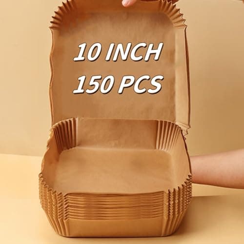 10 Inch Air Fryer Paper Liners 150Pcs Air Fryer Liner Disposable OilProof HighTemperature Resistant Parchment Baking Paper for Air Fryer Microwave and OvenBottom Is 9 Inch