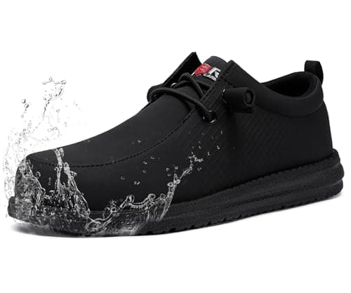 LARNMERN Slip On Steel Toe Shoes Men Lightweight Comfortable Lounging Walking Sneakers Safety Work Steel Toe Loafers (11 Men, Black Leather)