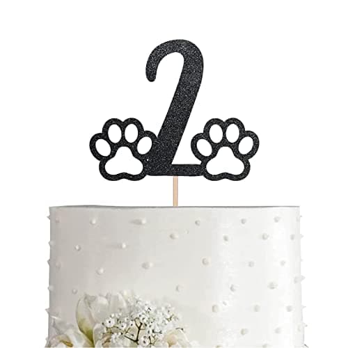 Festiko®Black Dog 2 Cake Topper, Glitter Dog Or Cat Lover 2nd Birthday Party Cake Topper Decoration