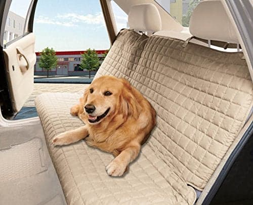 Elegant Comfort Quilted Design%100 Waterproof Premium Quality Bench Car Seat Protector Cover (Entire Rear Seat) for Pets - TIES to STOP SLIPPING OFF The BENCH, Beige