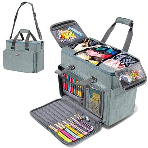 MYBAGZING Knitting Bag, Large Crochet Bag, Crochet Tote Bag, Yarn Bags for Crocheting, Yarn Storage Organizer for Knitting & Crochet Supplies