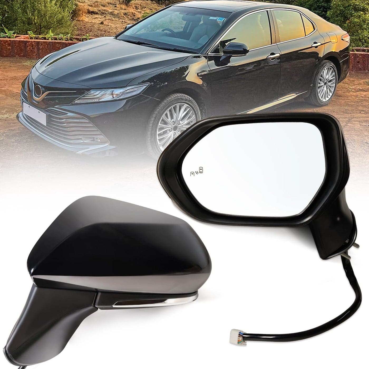 Lqito Left Driver side Mirror Fits 20182024 Toyota Camry with Power Glass Heated Turn Signal Blind Spot Detection and Manual Folding Match to Black Replace 87940068407Pins