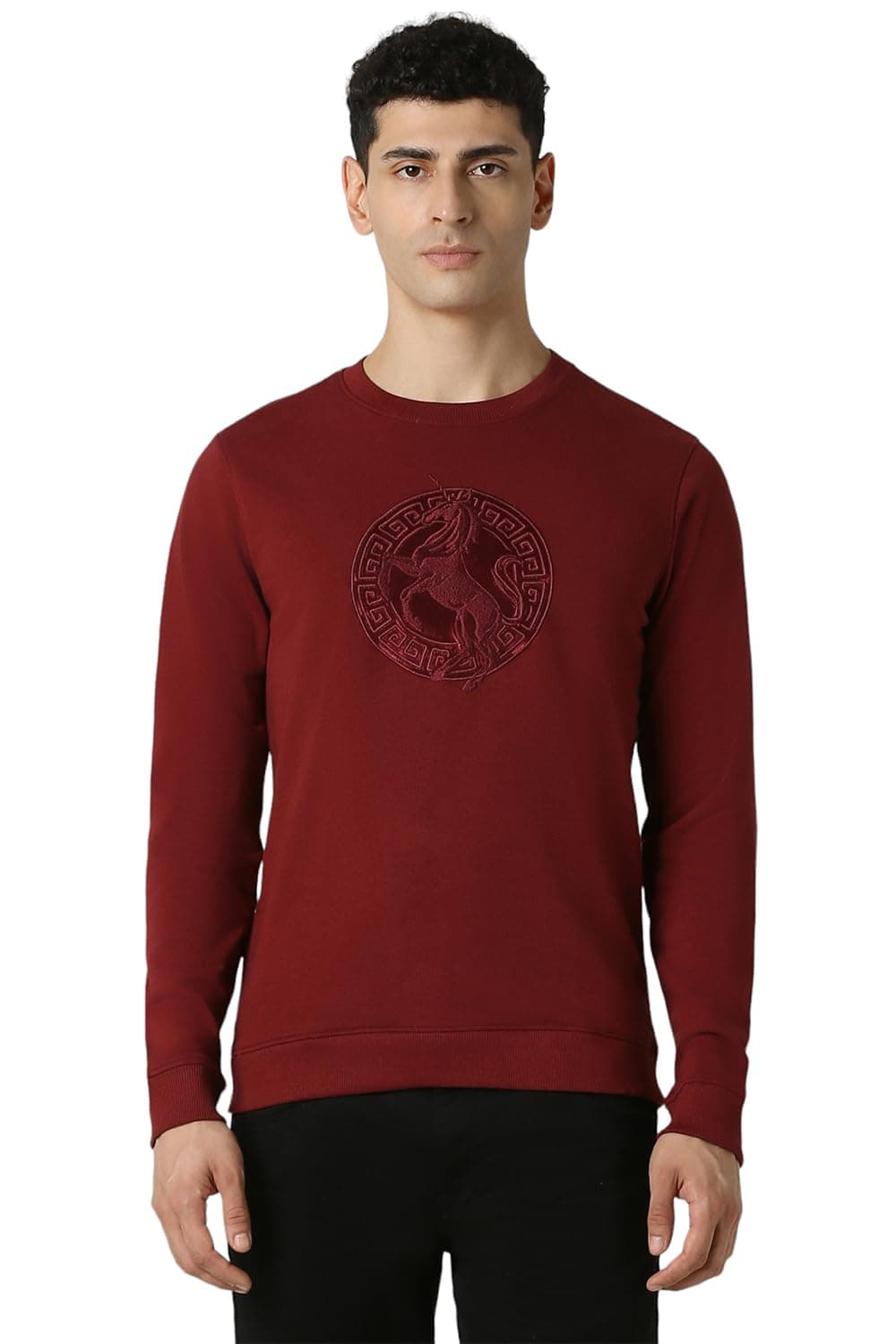 Van Heusen Men Maroon Embroidered Crew Neck Sweatshirt