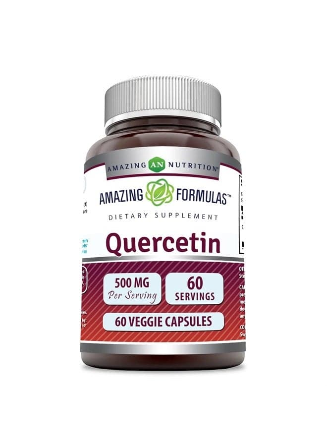 Amazing Formulas Quercetin 500mg Veggie Capsules Supplement | Non-GMO | Gluten Free | Supports Overall Health & Well Being (60 Count)