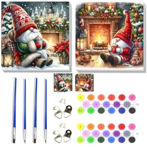 NEGEKFKX 2 Pack Gnome Paint by Numbers Kit for Adults Beginner with FramedChristmas Easy Adult Paint by Number Kits on Canvas DIY Painting for Beginners Art by Numbers for Home Wall Decor 10x10 Inch