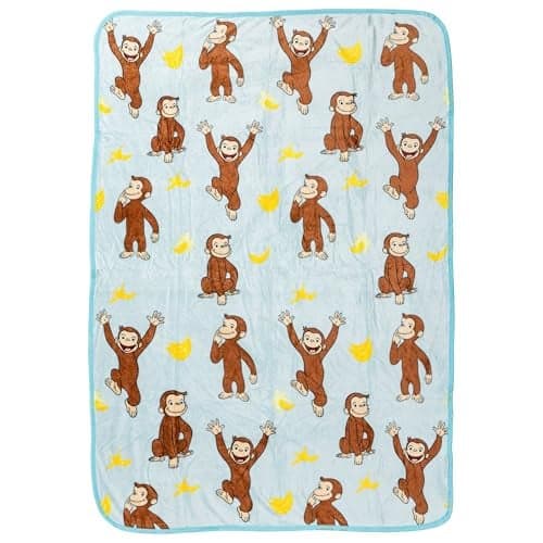 Silver Buffalo Curious George Poses and Bananas 45" x 60" Fleece Throw, Soft and Cozy Blanket, 185 GSM