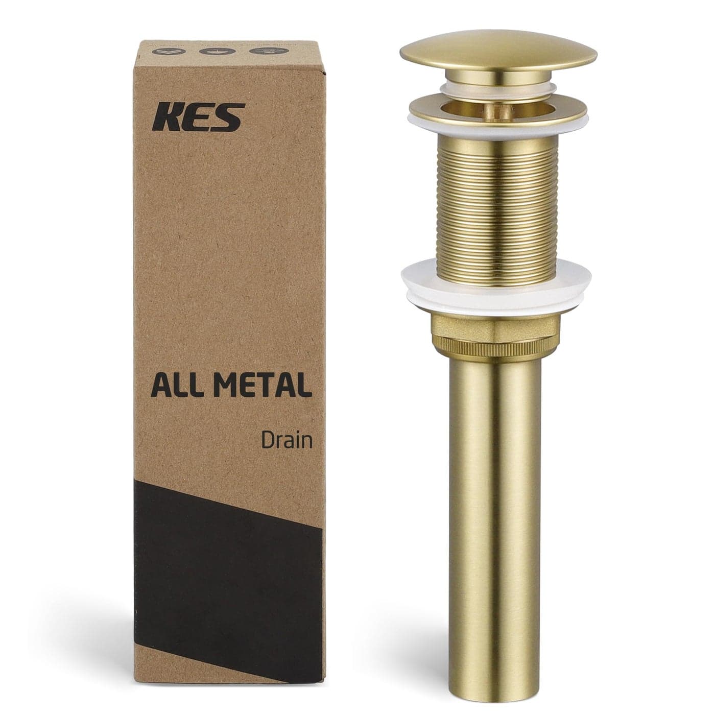 KES Sink Drain Without Overflow Bathroom Pop Up Drain Assembly Stopper Vessel Sink Brushed Gold for 1.6"-1.9" Sink Hole, All Metal Rustproof Brass and 304 Stainless Steel, S2008D-BZ