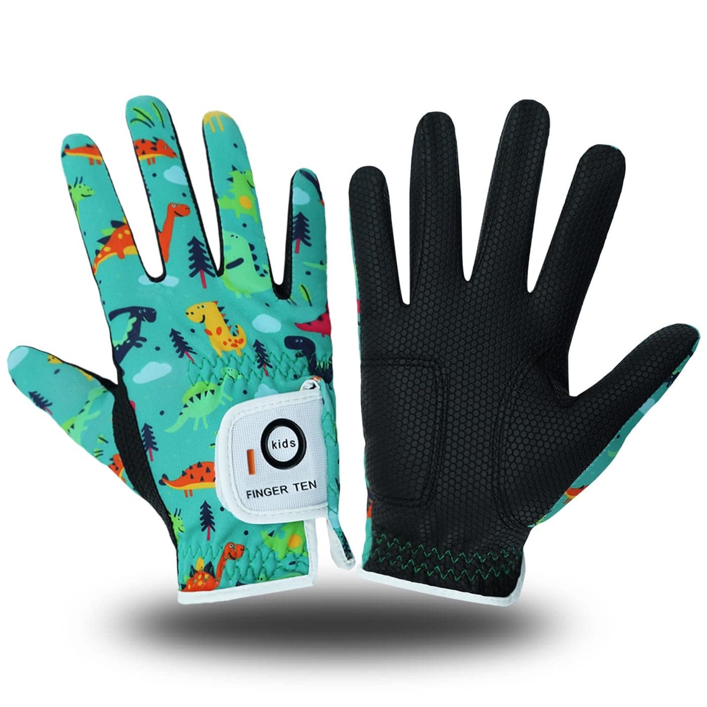 FINGER TEN Golf Gloves for Kids Boys Girls Both Left Right Hand Value 1 Pair, Toddler Junior Youth Golf Glove White Green Black (Green&Black, Small)