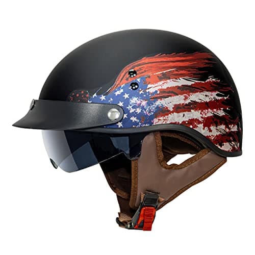 VCAN Cruiser Half Face Motorcycle Helmet with DropDown Sun Visor Removable Peak and Quick Release Buckle