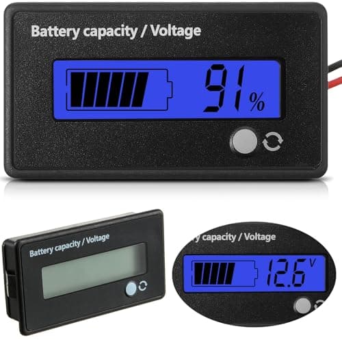 Frienda Dc 12v 24v 36v 48v 72v Battery Meter with Alarm Battery Capacity Indicator Monitor Voltage Meter and Lithium Ion Indicator(Blue Light)