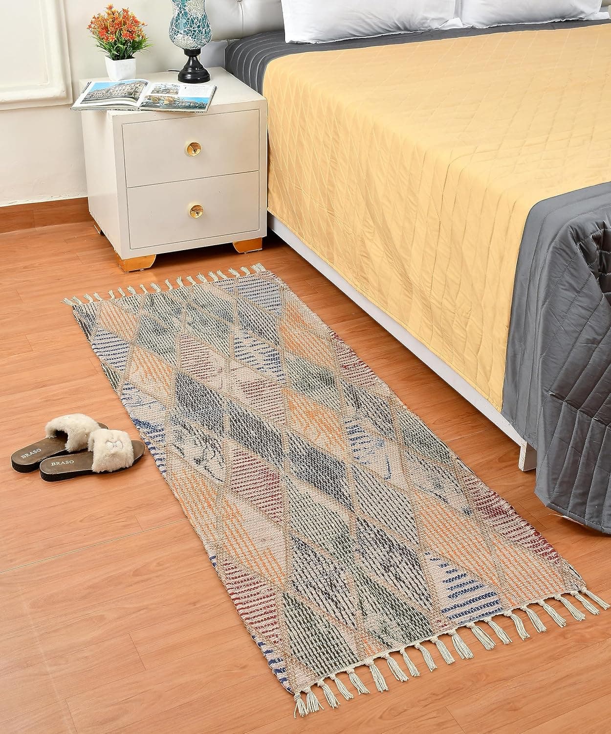 HOMADORN Handmade Sustainable Printed Modern DhurrieRugsCarpet Upcycled from Fabric for Living RoomBedside Runner for Enhanced Dcor 2 feet x 5 feet