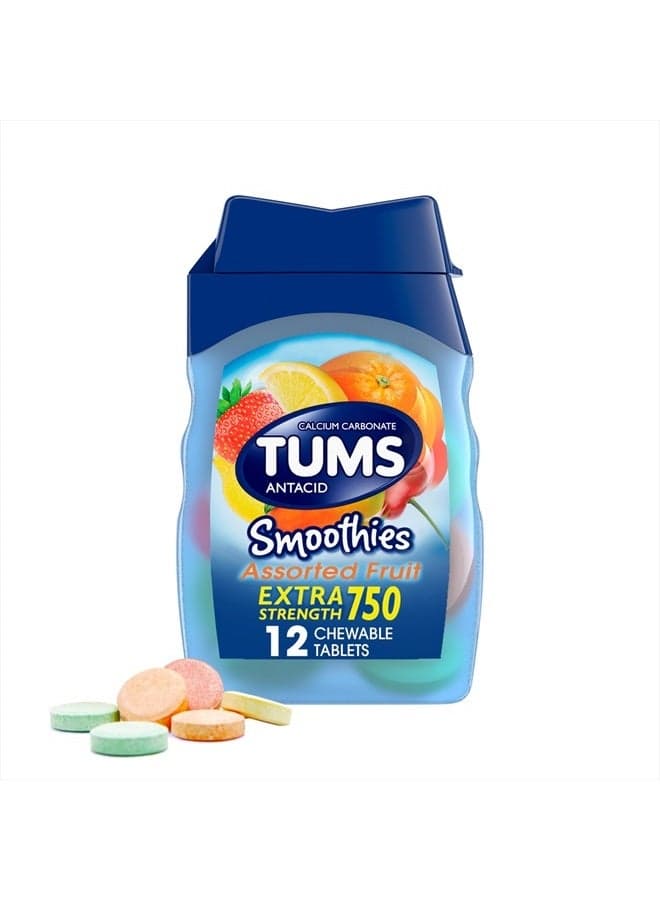 Smoothies Extra Strength Antacid Chewable Tablets for Heartburn Relief, Assorted Fruit - 12 Count